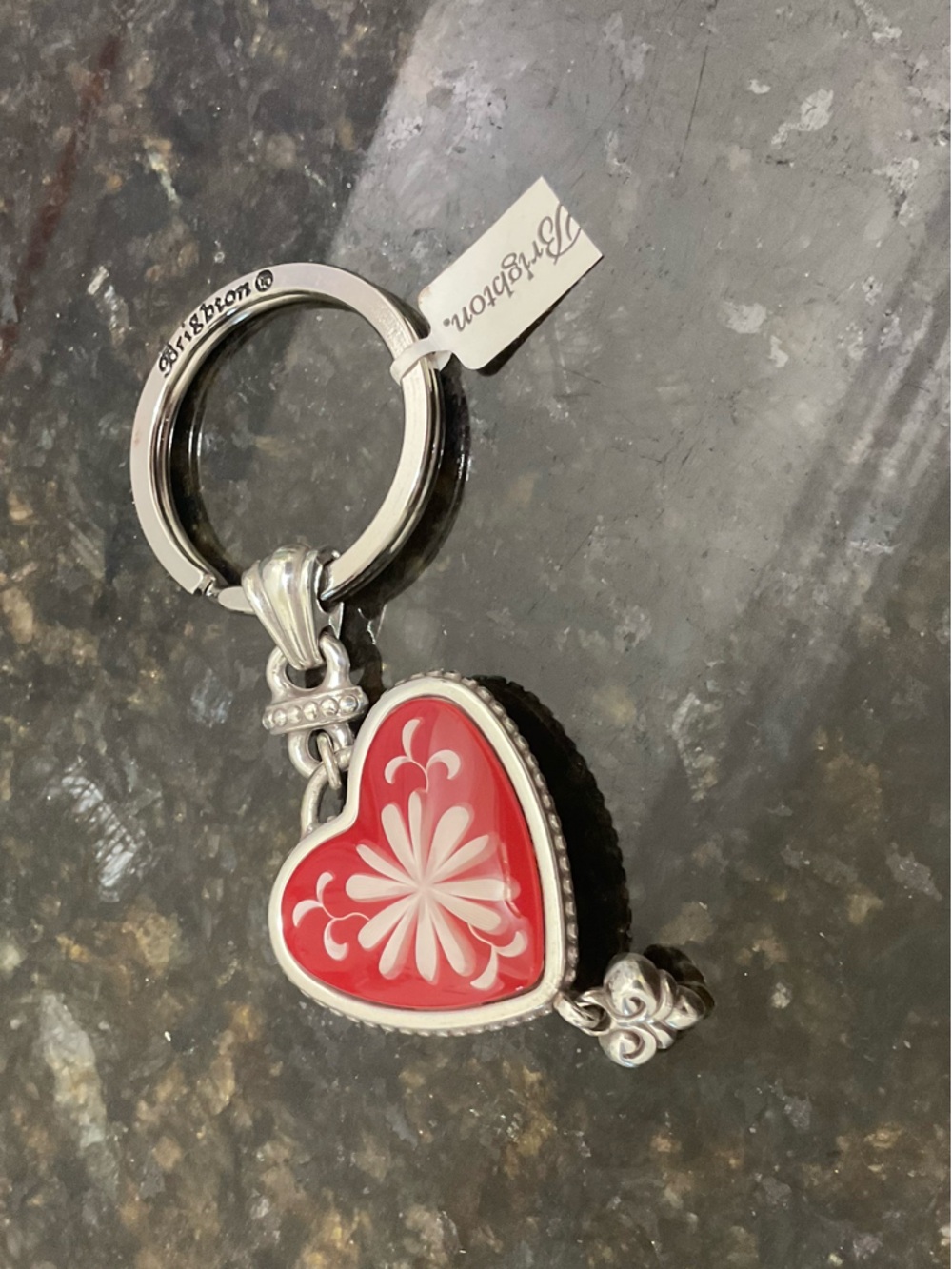 Brighton Red and White Heart Keyring with Floral Design, NWT